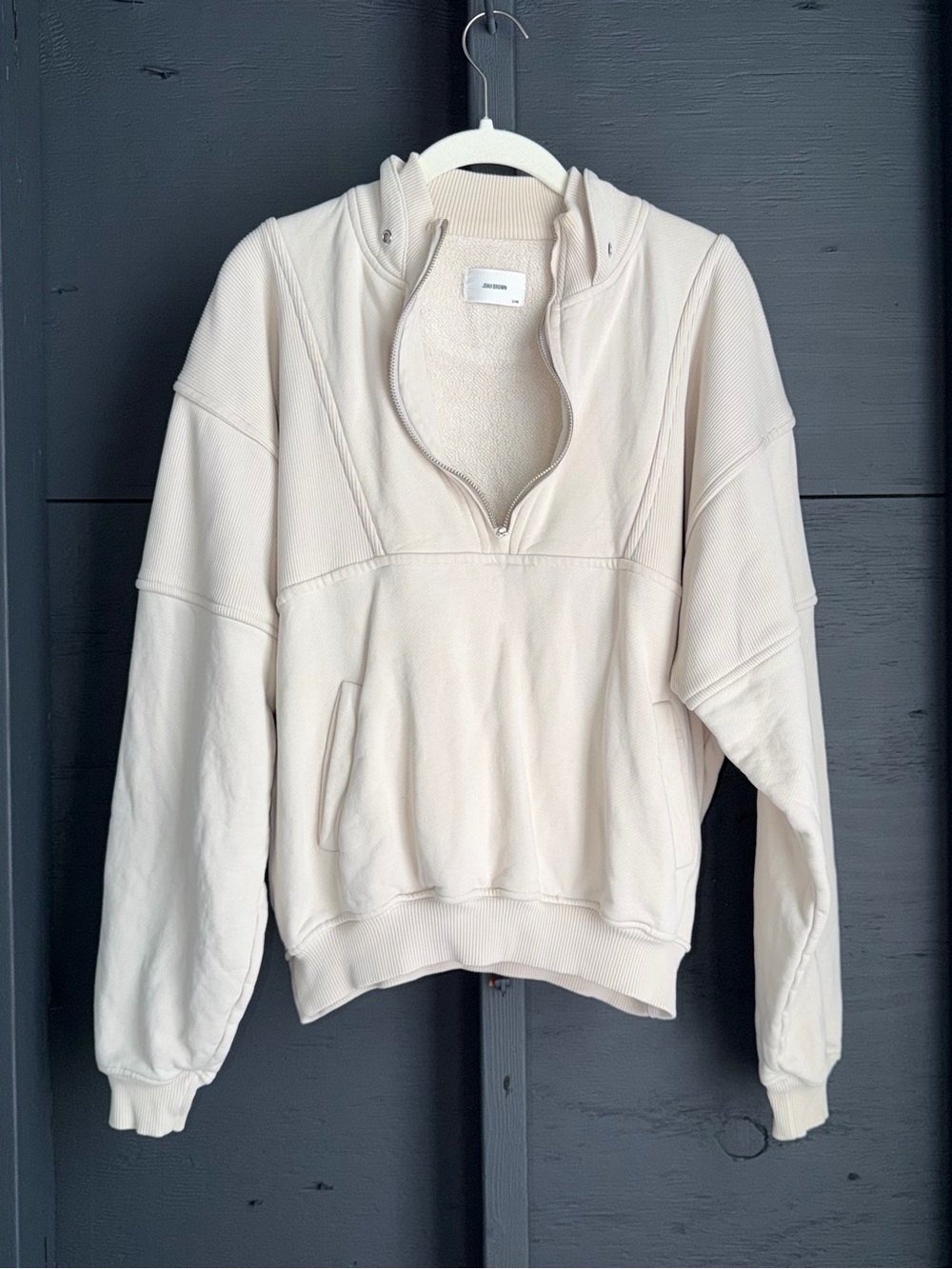 Joah Brown Retro Half Zip Beige Sweatshirt Size Small Medium Cotton